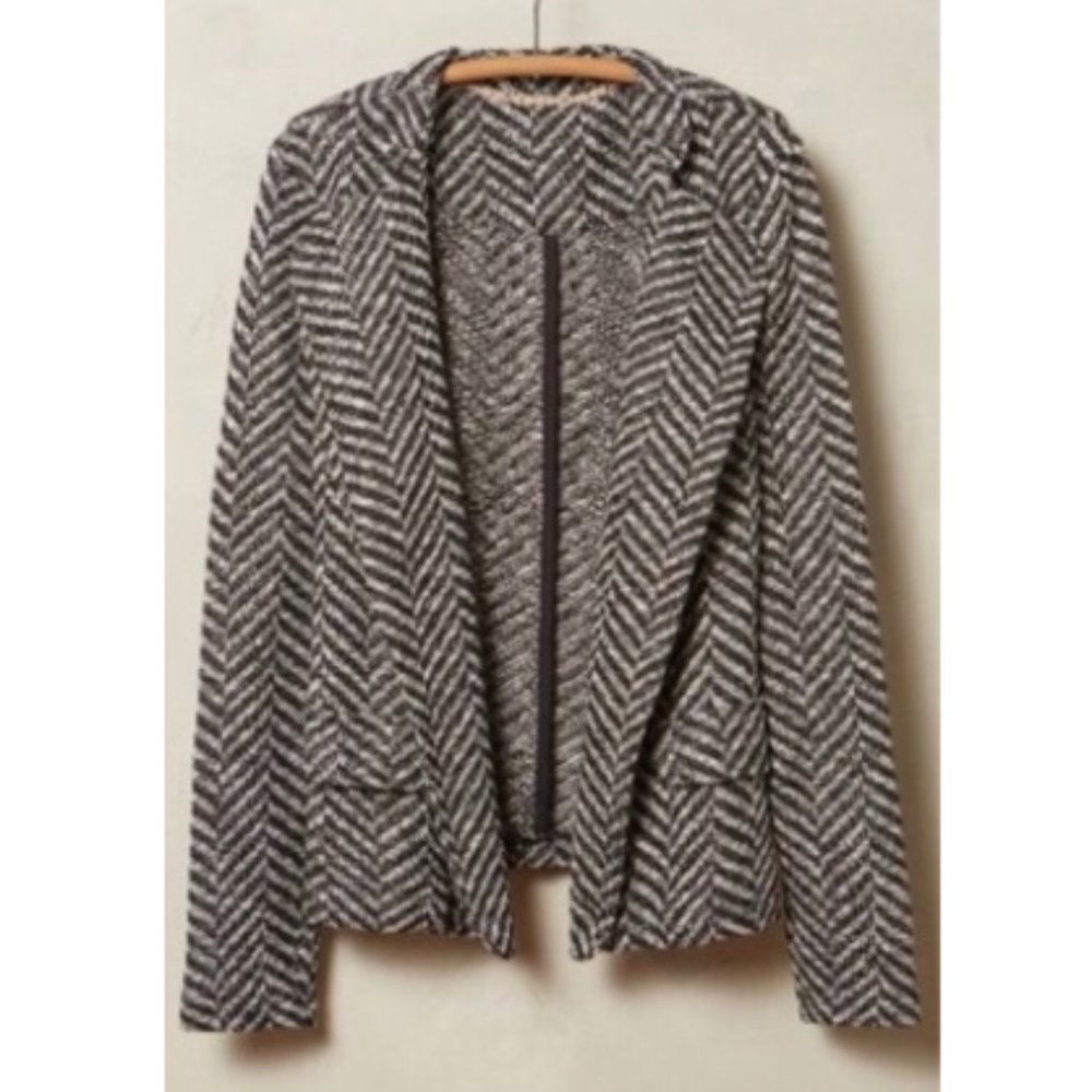 Anthropologie Chevron Knit Blazer in Gray and White